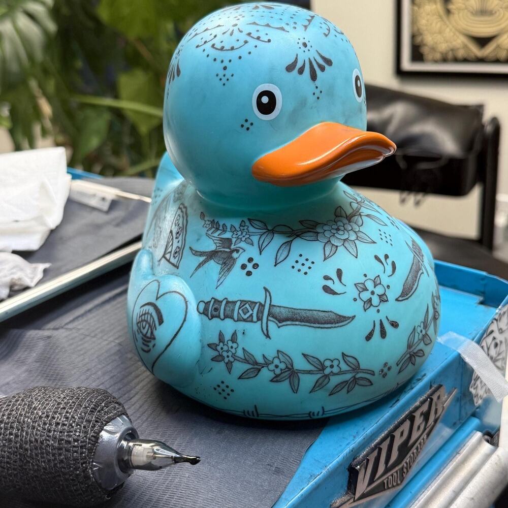 Tattooed Rubber Duck - 8" largest duck - Picture 3 of 9